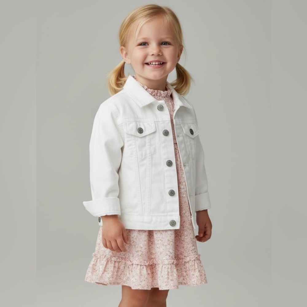 GAP Denim Jacket Kids White Button Front‎ Long Sleeve Classic Girls Small